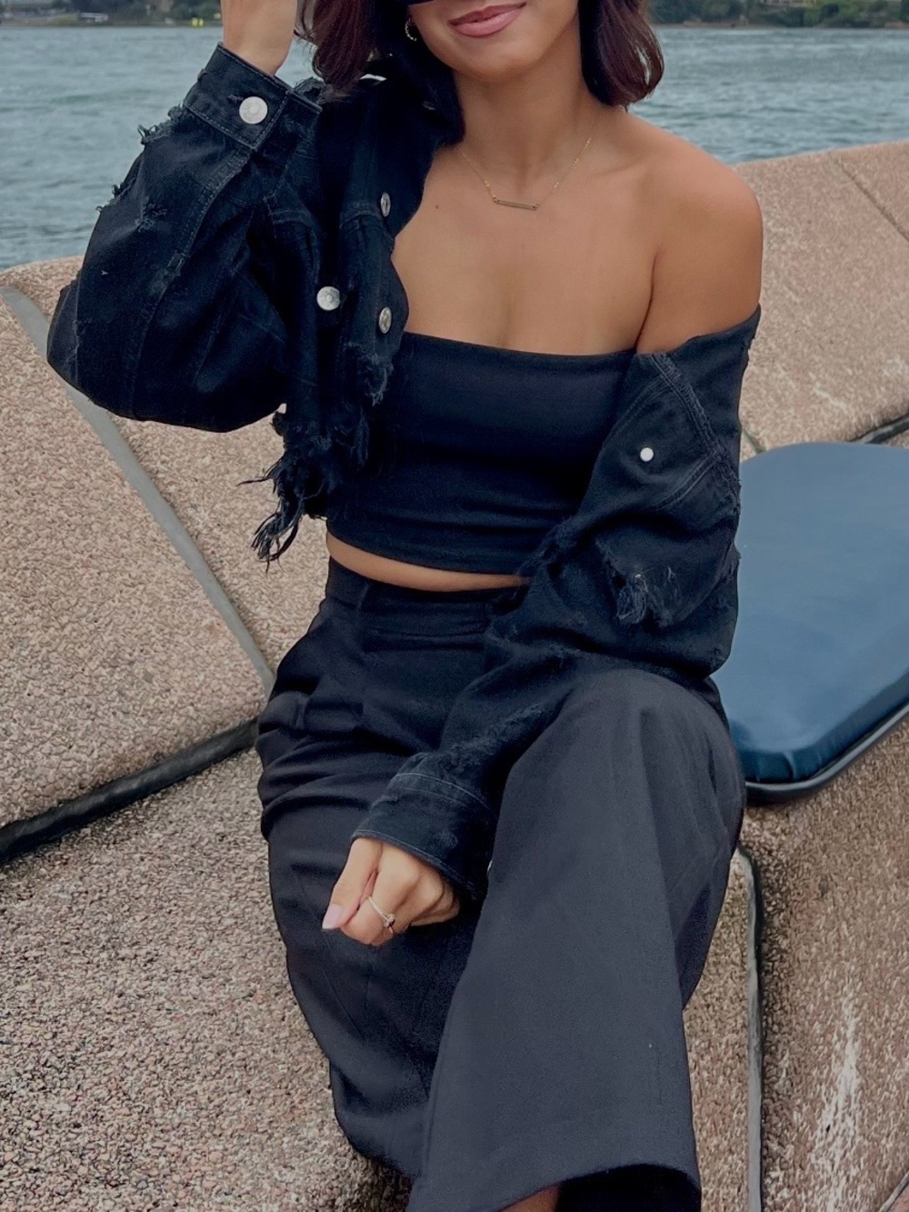 Zara Black Distressed Cropped Jean Jacket - Picture 3 of 8